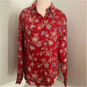 Willowbend Vintage Floral Rust Colored Button-up Long Sleeve Blouse Size Medium